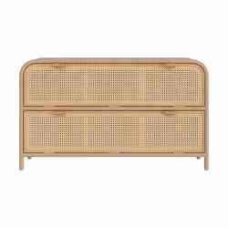 Commode en rotin et bois massif, 2 portes abattantes - Alata