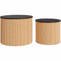 Tables basses rondes en rotin et plateau noir (lot de 2) - Owan