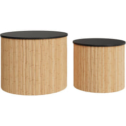 Tables basses rondes en rotin et plateau noir (lot de 2) - Owan