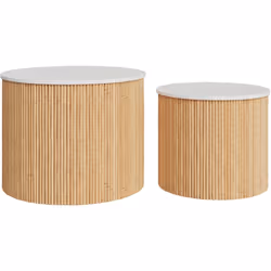 Tables basses rondes en rotin et plateau blanc (lot de 2) - Owan