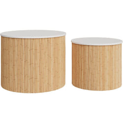 Tables basses rondes en rotin et plateau blanc (lot de 2) - Owan