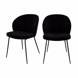 Lot de 2 chaises en tissu bouclé noir et pieds en métal - Groom