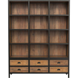 Bibliothèque 6 tiroirs 12 niches en métal et bois de cèdre - Shelby