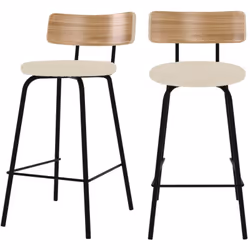 Lot de 2 chaises pour îlot central 64 cm en tissu bouclé blanc cassé - Alize