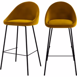 Lot de 2 chaises de bar en velours jaune 75 cm - Misty