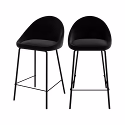 Lot de 2 chaises pour îlot central 65 cm en velours noir - Misty