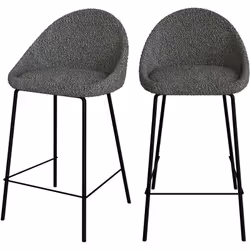 Chaise de bar mi-hauteur en tissu effet laine bouclette grise et pieds en métal 65 cm (lot de 2) - Misty - Misty, La Chaise d ...