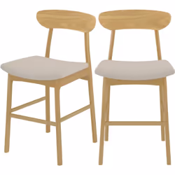 Lot de 2 chaises pour îlot central 66 cm en tissu beige et bois - Lana
