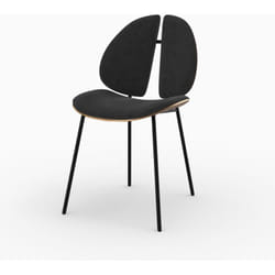 Chaise en velours noir et bois de noyer - Coccinelle
