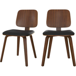 Lot de 2 chaises en bois plaqué noyer et PU noir - Flow