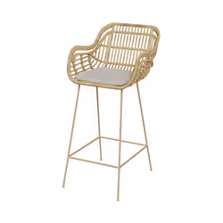 Chaise de bar en rotin, coussin en tissu et pieds en métal beige 71 cm - Chiloé