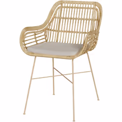 Chaise en rotin, coussin en tissu et pieds en métal beige - Chiloe