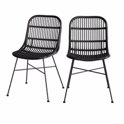 Lot de 2 chaises en rotin et pieds en métal noir - Moon