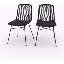 Lot de 2 chaises en rotin et pieds en métal noir - Tamara