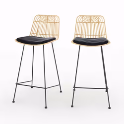 Lot de 2 chaises pour îlot central 66 cm en rotin et noir - Goa