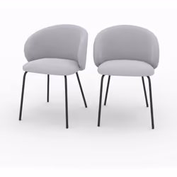 Lot de 2 chaises en tissu gris clair et pieds en métal noir - Victoria
