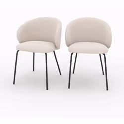 Lot de 2 chaises en tissu beige et pieds en métal noir - Victoria
