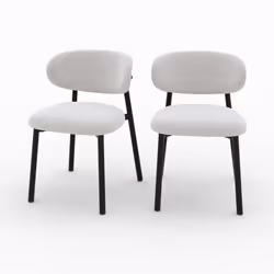 Lot de 2 chaises en tissu gris clair chiné et pieds en métal noir - Nao