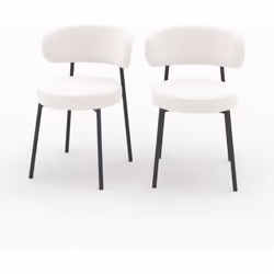Lot de 2 chaises en tissu bouclé blanc cassé et pieds noirs - Maëlie