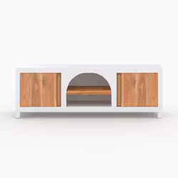 Meuble TV en béton blanc cassé et bois d'acacia 145 cm - Fira