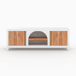 Meuble TV en béton blanc cassé et bois d'acacia 145 cm - Fira