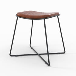 Tabouret en cuir marron et pieds en métal noir - Germain