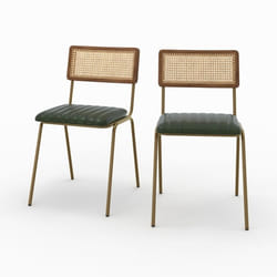 Lot de 2 chaises en cannage et cuir vert - Arsène