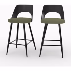 Lot de 2 chaises pour îlot central en tissu bouclé vert kaki 66 cm - Mindy