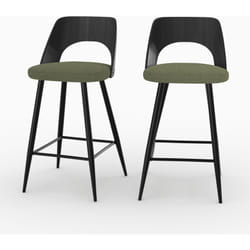Lot de 2 chaises pour îlot central en tissu bouclé vert kaki 66 cm - Mindy
