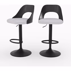 Lot de 2 chaises de bar réglables (63-85 cm) en tissu gris clair chiné - Emily