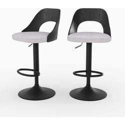 Lot de 2 chaises de bar réglables (63-85 cm) en tissu gris clair chiné - Emily
