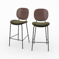Lot de 2 chaises pour îlot central 65,5 cm en velours vert kaki - Simone