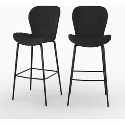 Lot de 2 chaises de bar en velours noir 75 cm - Mazzia