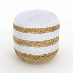 Pouf rond en jute, rayures blanches D40 cm - Billy