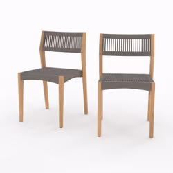 Lot de 2 chaises de jardin en bois de teck recyclé et tissage en corde - Nusa