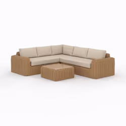 Salon de jardin 4 personnes en résine tressé et tissu beige - Savana