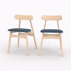 Lot de 2 chaises en tissu bleu et bois d'hévéa - Lisette