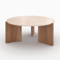 Table basse en travertin et bois D85 cm - Sierra - Rendez-Vous Déco