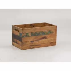 Cache pot rectangle en bois recyclé - AUBRY GASPARD - 44x24x23cm - Blanc - poignées