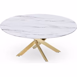 Table basse ronde - MELISSA - Verre marbré - Pieds dorés - 80 cm - Design contemporain