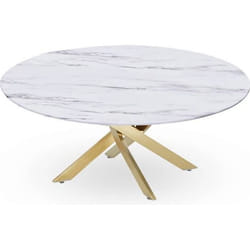 Table basse ronde - MELISSA - Verre marbré - Pieds dorés - 80 cm - Design contemporain