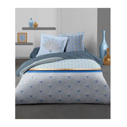 Les Tendances - home linge passion Parure de couette Louxor - 1 housse de couette 220 x 240 cm + 2 taies 65 x 65 cm - Bleu et blanc