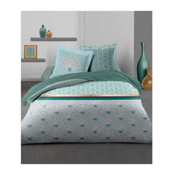 Les Tendances - home linge passion Parure de couette Louxor - 1 housse de couette 240 x 260 cm + 2 taies 65 x 65 cm - Vert emeraude et blanc