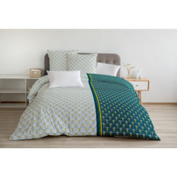 Parure de couette 3 pieces coton 57 fils vert 240x260 cm - le rainbow
