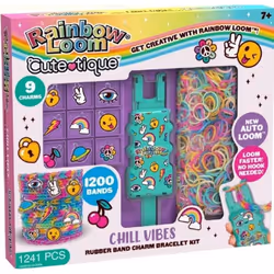 Coffret fabrication automatique de bracelets élastiques - BANDAI - Rainbow Loom Cute Tique - Contient 1200 Élastiques et acce ...