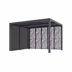 Habrita Foresta - Pergola bioclimatique aluminium 10,8m2 avec panneaux moucharabieh gris pour côté 3,60m et ventelles latéral ...