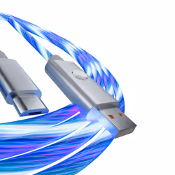 Oniverse Câble de charge rapide LED - 2 mètres, 2 m, USB A, Micro-USB B, Bleu, Argent