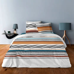 Parure de lit housse de couette avec taies d'oreiller 100% Coton 57 fils Geometrique Safran - PD15148-240