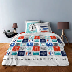 Parure de lit housse de couette avec taies d'oreiller 100% Coton 57 fils Ocean Bleu - PD15153-240