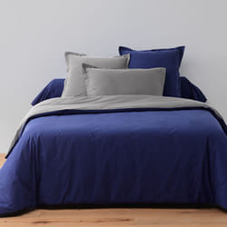 Parure de couette bicolore 100% Coton 57 fils Gris Foncé/Bleu Marine - PD15187-240